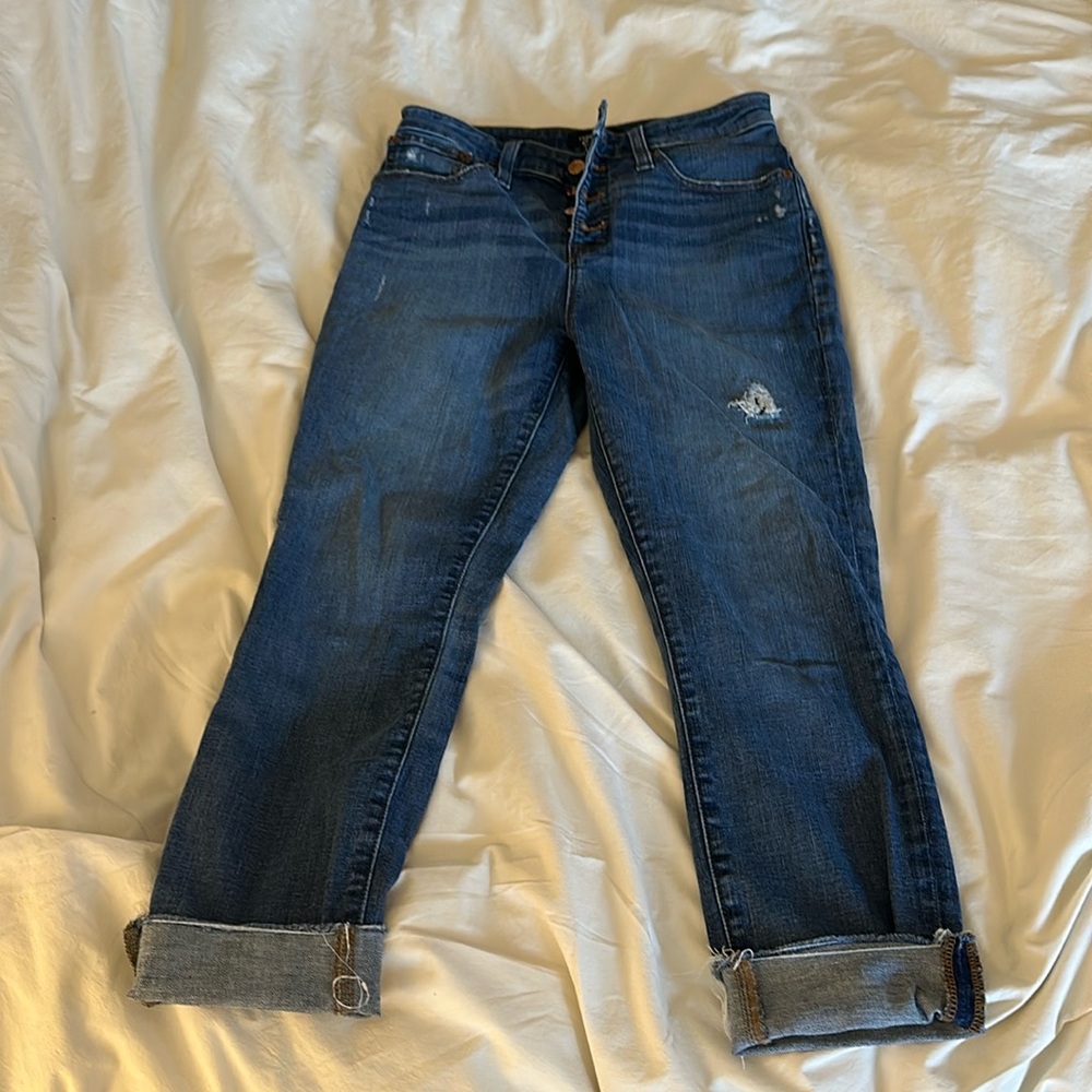 J.Crew skinny button up jeans with distressed detail